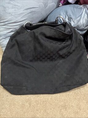 Gucci Black Monogram horsebit large Shoulder Tote